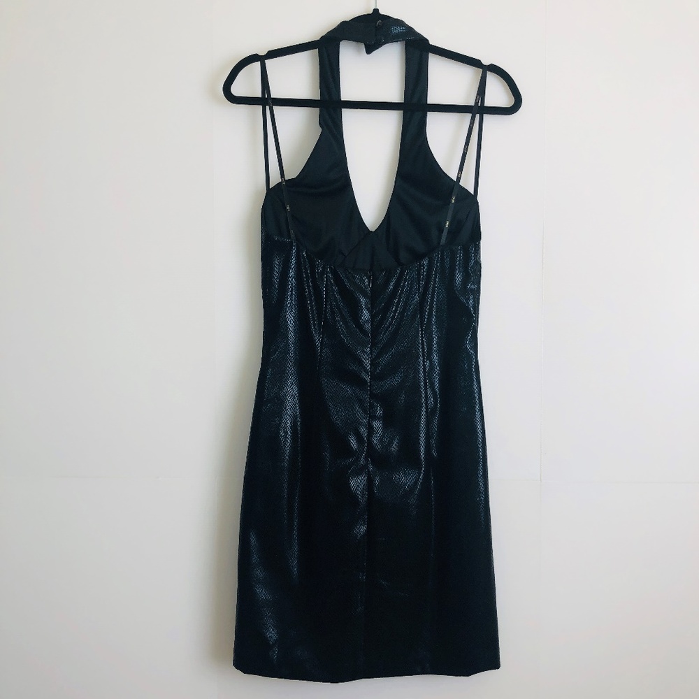 Cache Black Shiny Snakeskin Print Halter Dress 8 - image 3
